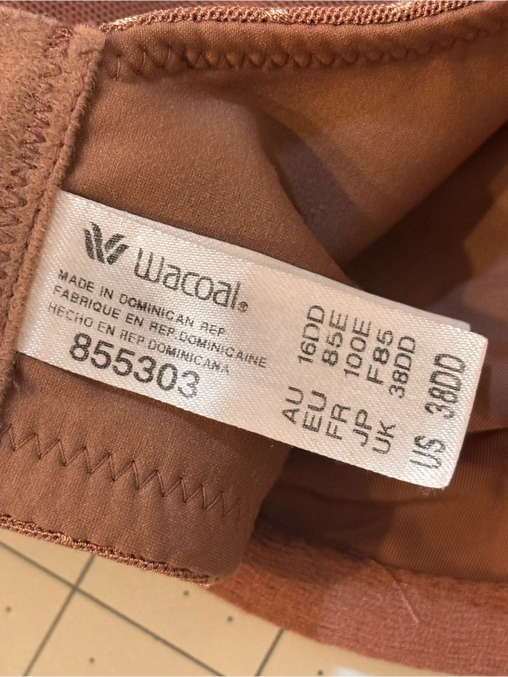 Wacoal 38DD Brown Lace Mesh Underwire Full Coverage Bra